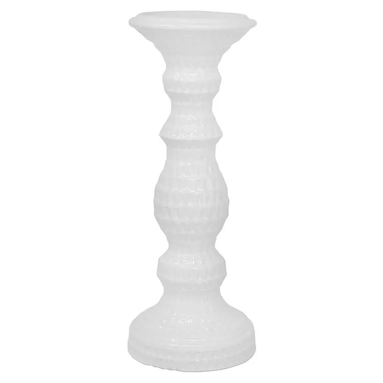 12.25" Dimpled White Candle Holder