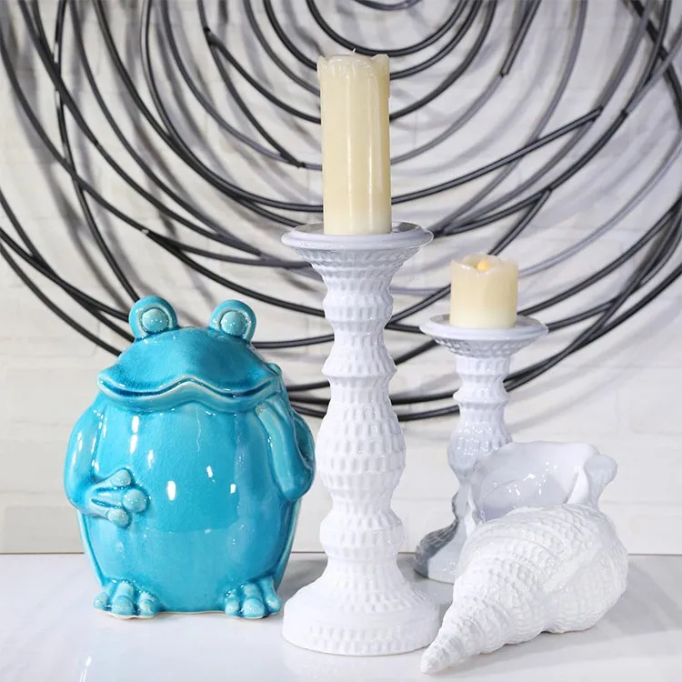 12.25" Dimpled White Candle Holder