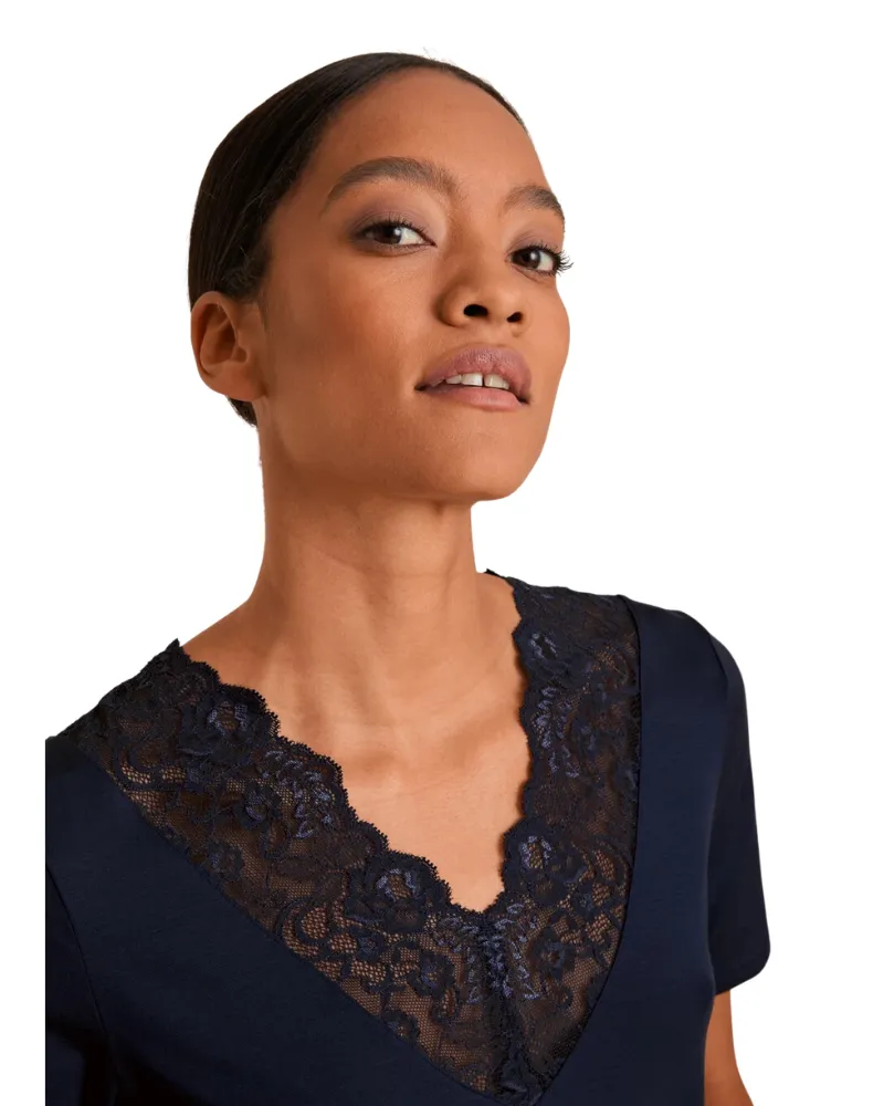 31458 #339 Navy Elegant Dreams Lace Modal Nightshirt