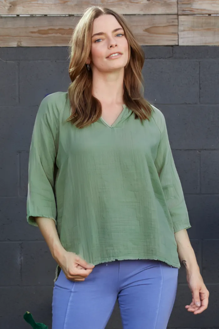 3/4 Sleeve Split Neck Top