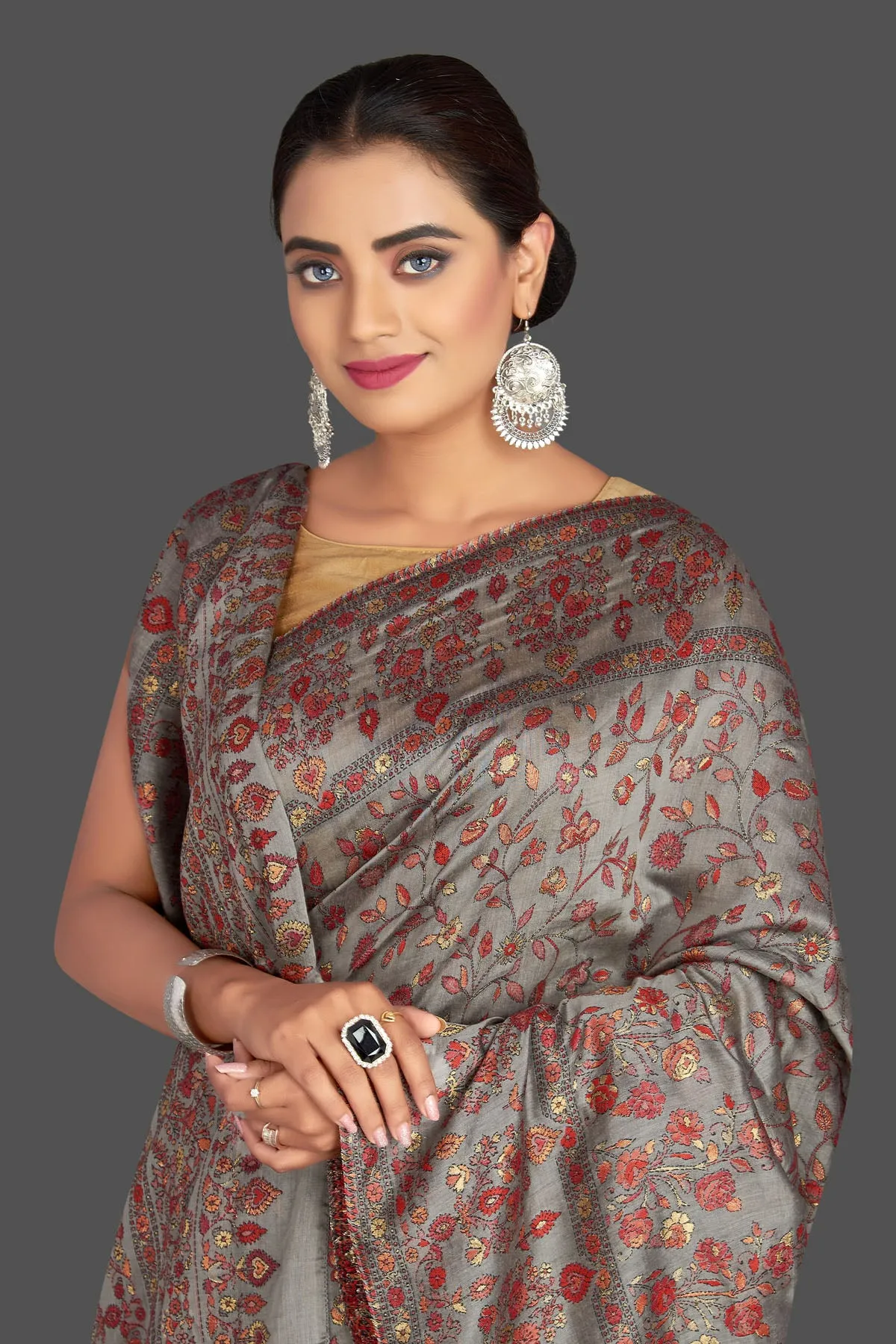 90K999-RO Grey Kani Weave Tussar Muga Saree