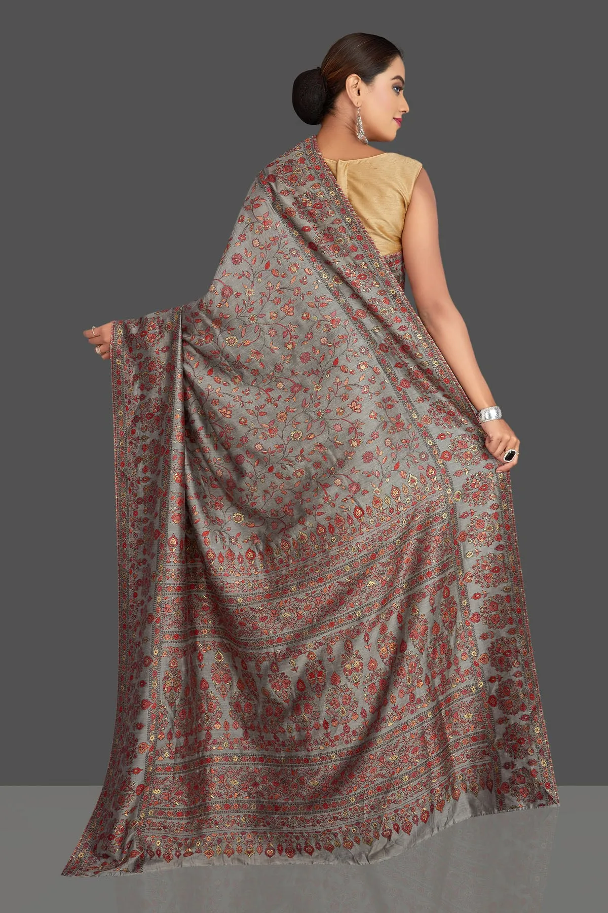 90K999-RO Grey Kani Weave Tussar Muga Saree