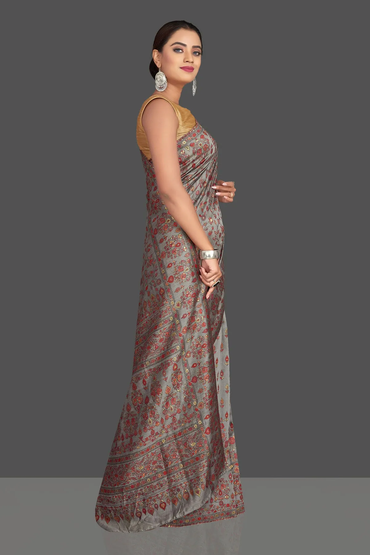 90K999-RO Grey Kani Weave Tussar Muga Saree
