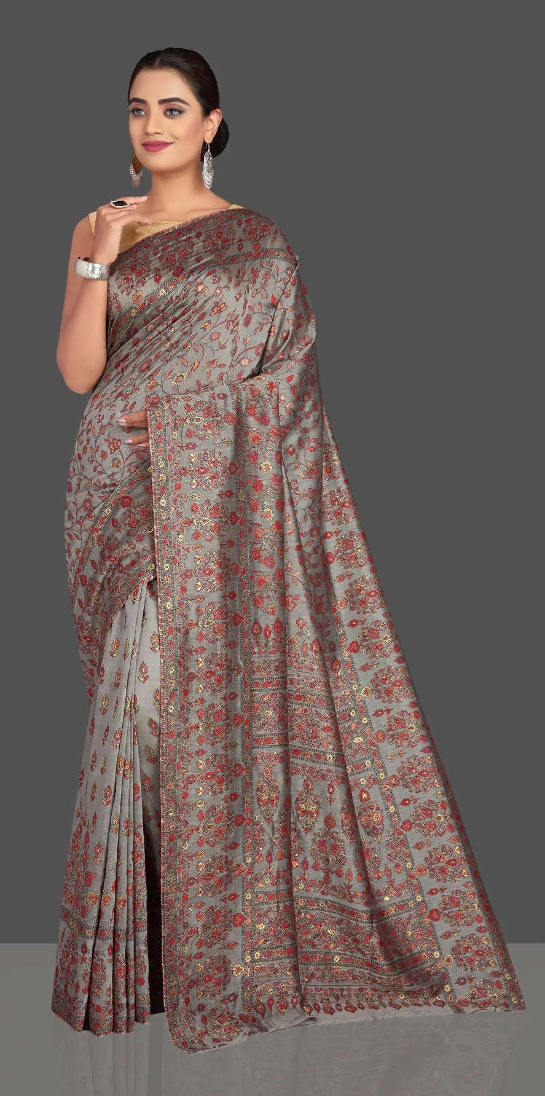 90K999-RO Grey Kani Weave Tussar Muga Saree