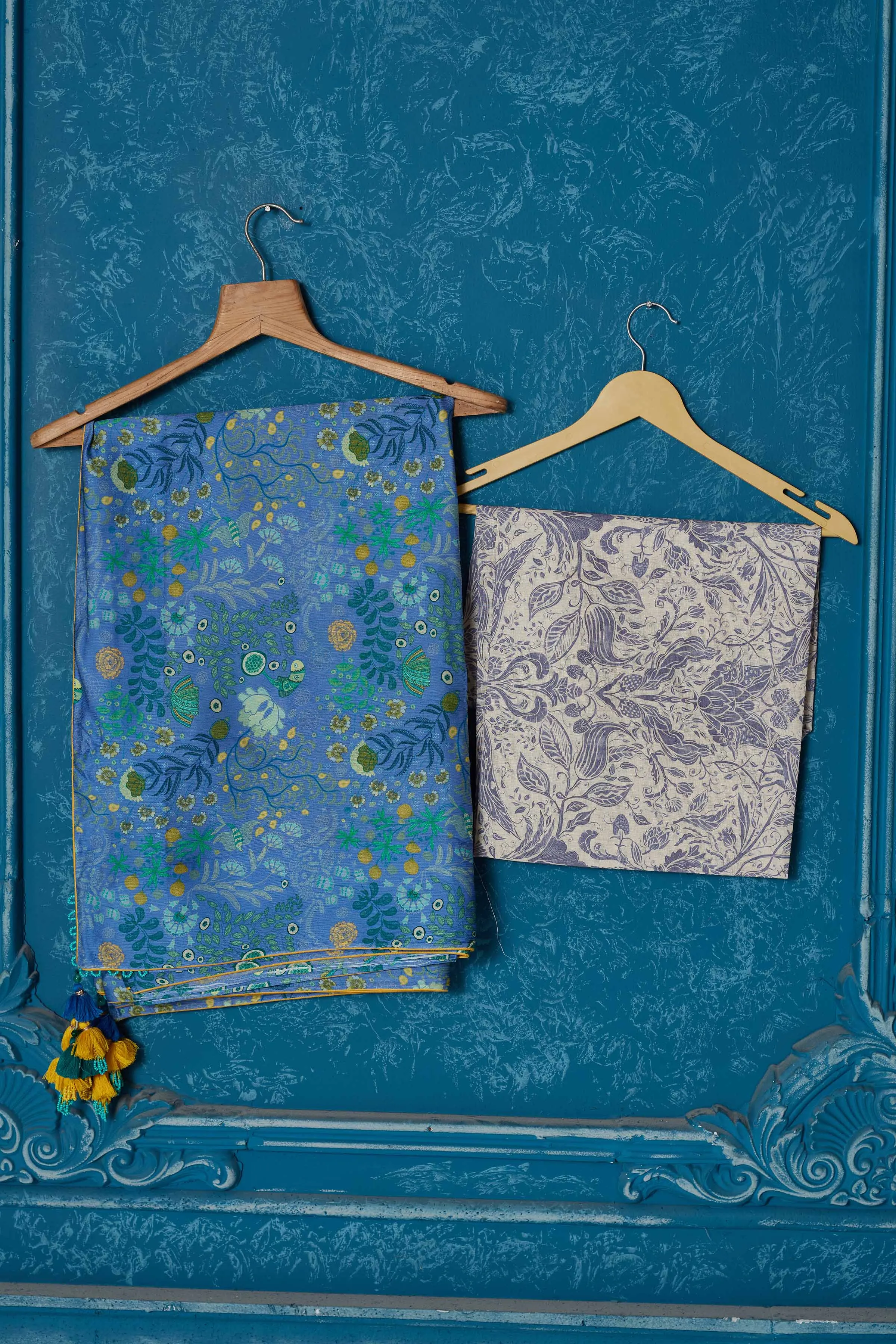 91A346 Blue Printed Crepe Chiffon Saree