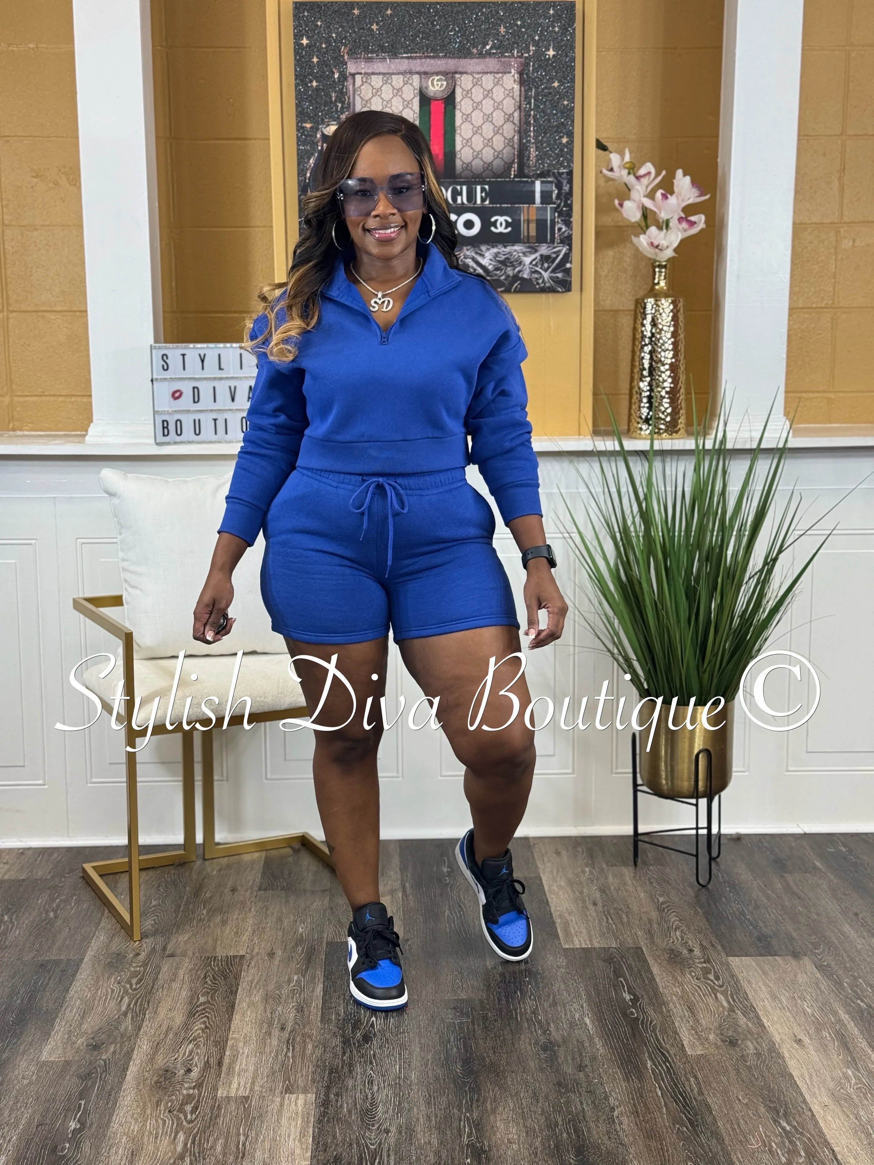 A Big Deal Fleece Biker Set (Royal Blue)
