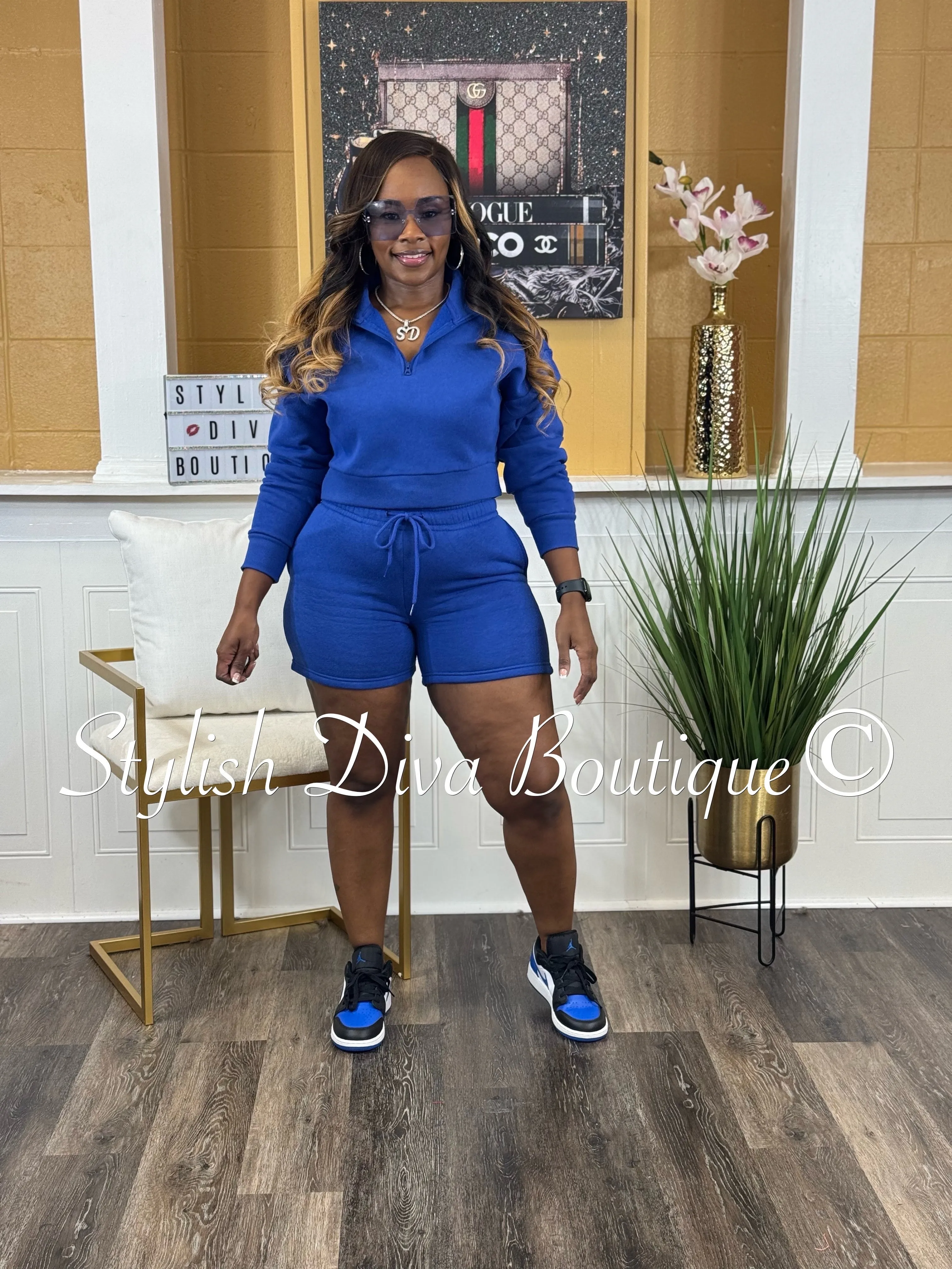 A Big Deal Fleece Biker Set (Royal Blue)