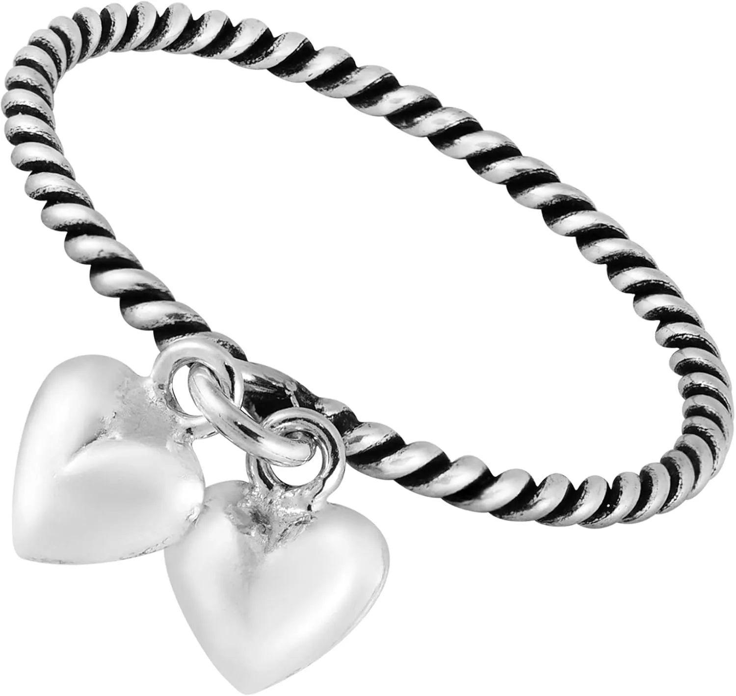 AeraVida Adorable Twin Hearts Dangle Twisted Band .925 Sterling Silver Ring | Cute Wedding Rings for Women | Chic Comfort Fit Silver Ring for Women | Love Symbol | Sizes 6-10