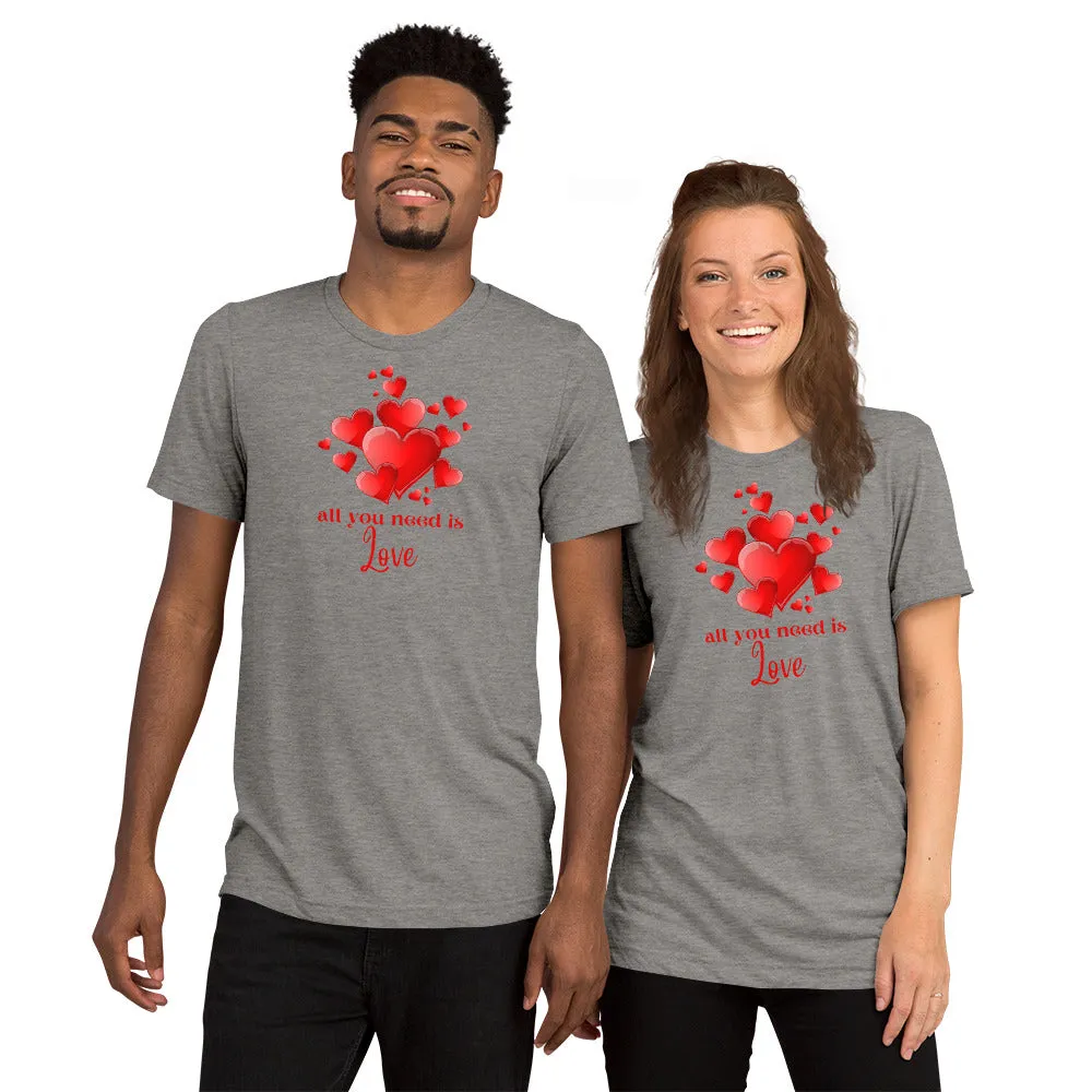 All You Need is Love - Short sleeve t-shirt, hearts, soft t-shirt, comfy t-shirt