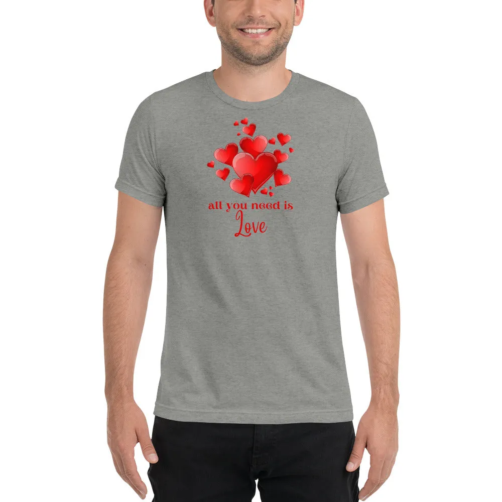 All You Need is Love - Short sleeve t-shirt, hearts, soft t-shirt, comfy t-shirt