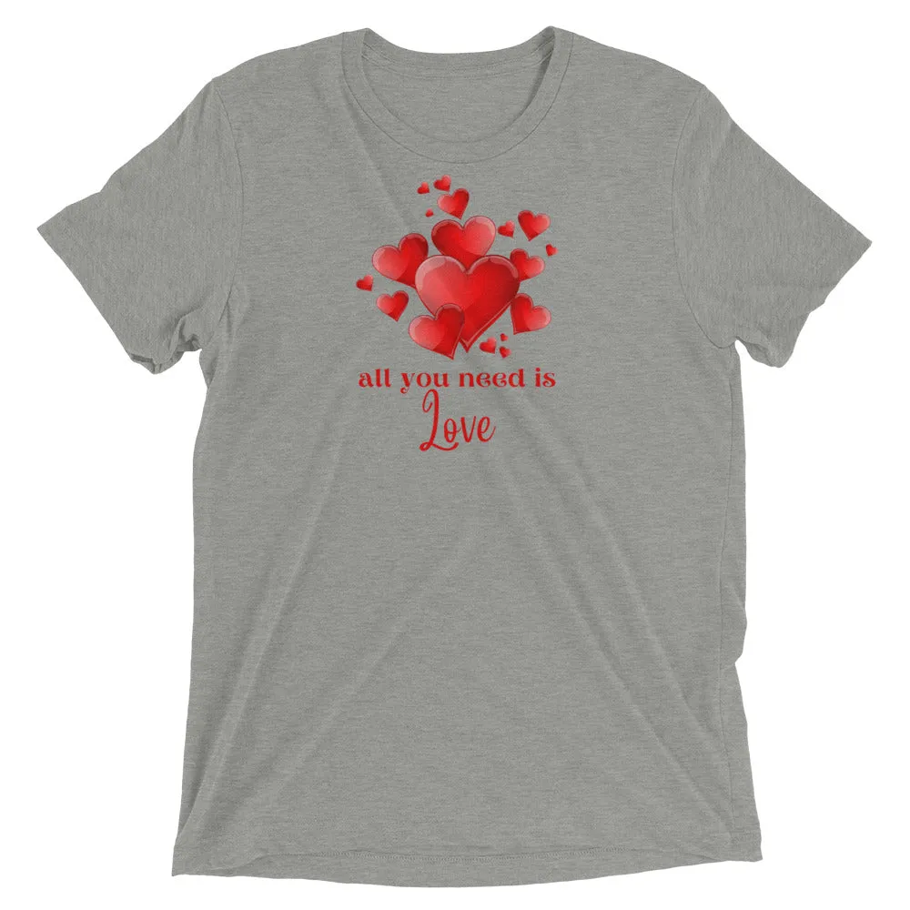 All You Need is Love - Short sleeve t-shirt, hearts, soft t-shirt, comfy t-shirt
