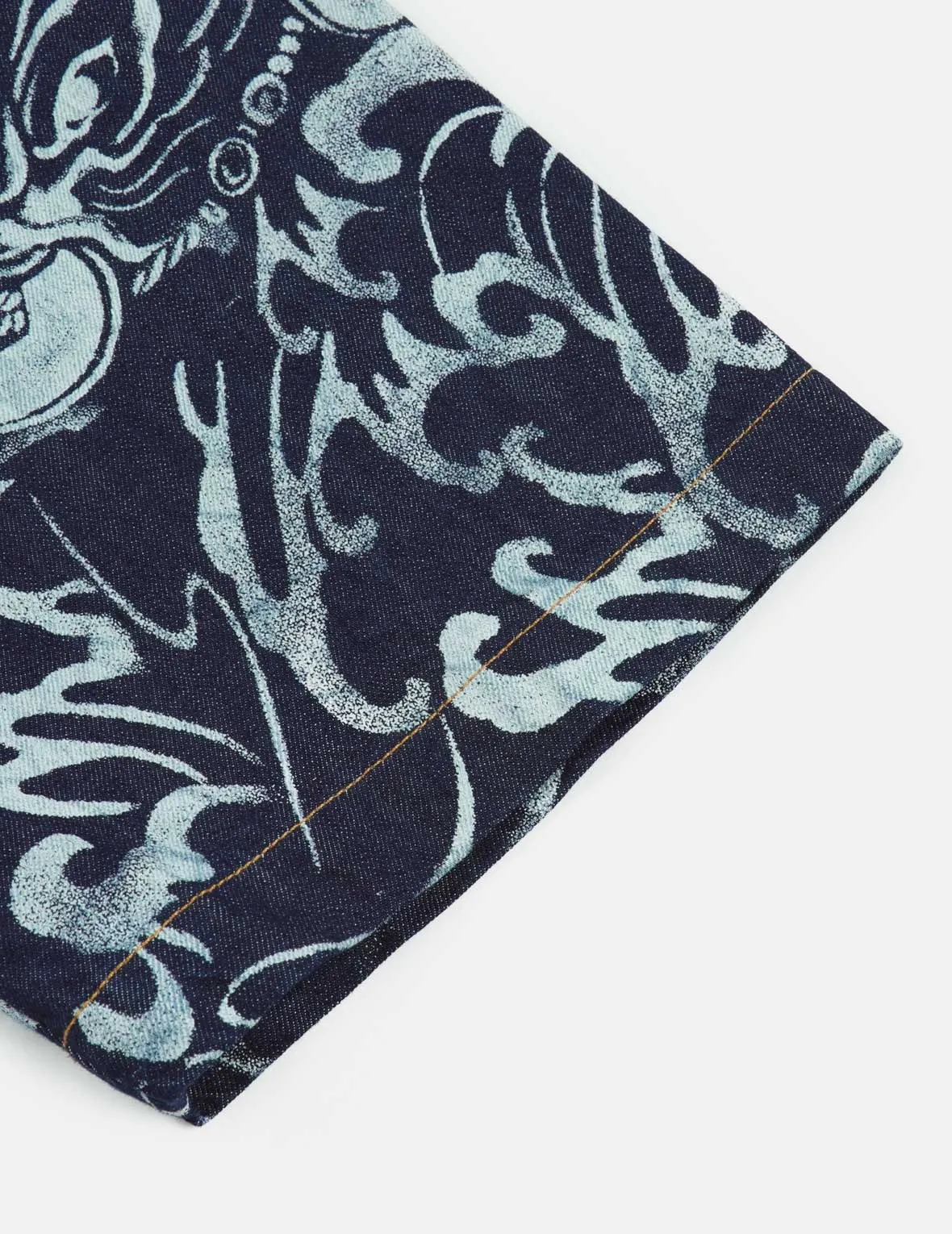 Allover Seagull and Carp Extracted Print Loose Fit Denim Shirt