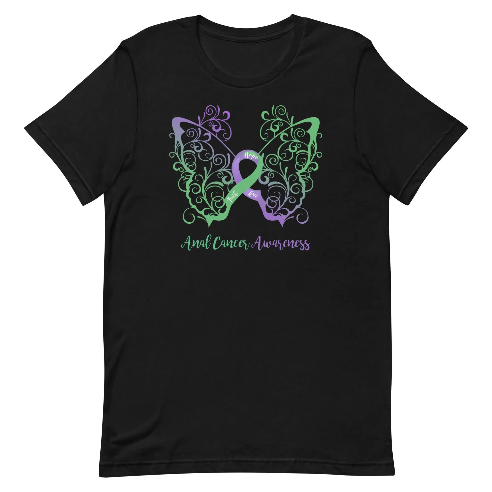 Anal Cancer Awareness Filigree Butterfly T-Shirt (Several Colors Available)