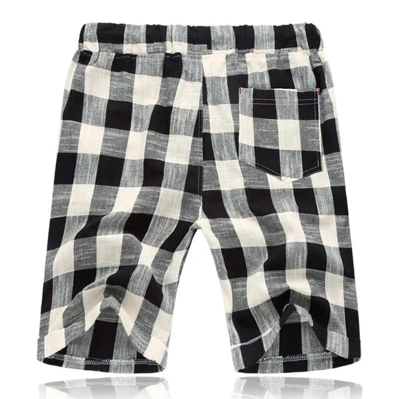 BACKWOODS | Men's Casual Cotton Linen Stripe Elastic Waist Straight Shorts