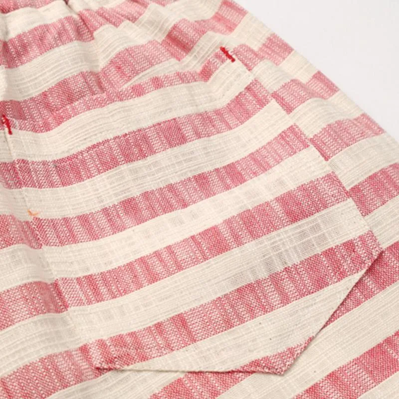 BACKWOODS | Men's Casual Cotton Linen Stripe Elastic Waist Straight Shorts