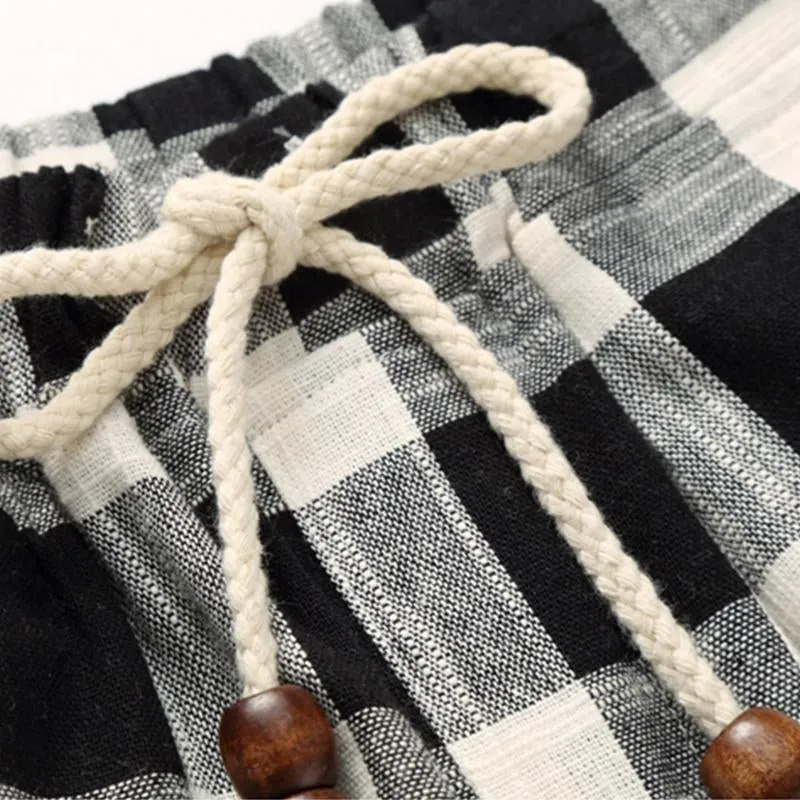 BACKWOODS | Men's Casual Cotton Linen Stripe Elastic Waist Straight Shorts