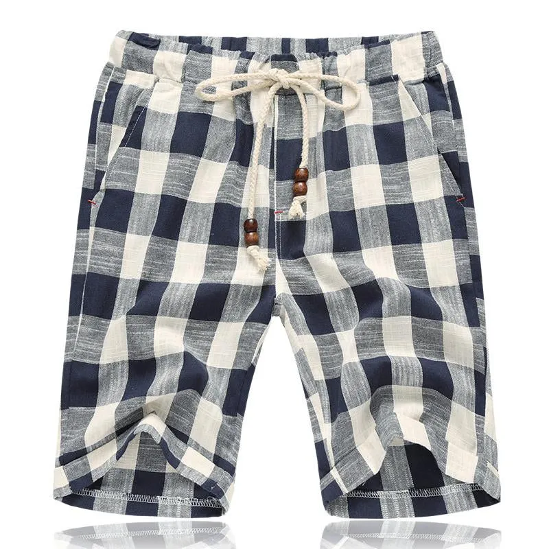 BACKWOODS | Men's Casual Cotton Linen Stripe Elastic Waist Straight Shorts