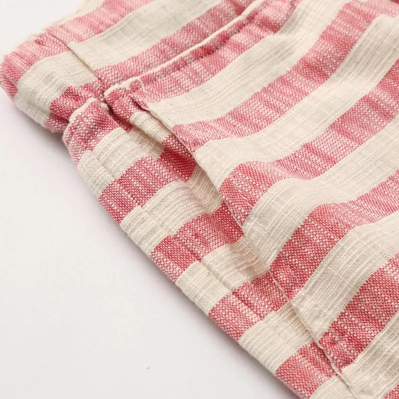 BACKWOODS | Men's Casual Cotton Linen Stripe Elastic Waist Straight Shorts