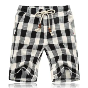 BACKWOODS | Men's Casual Cotton Linen Stripe Elastic Waist Straight Shorts