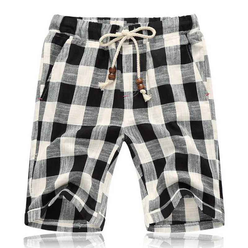 BACKWOODS | Men's Casual Cotton Linen Stripe Elastic Waist Straight Shorts