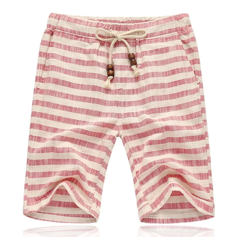 BACKWOODS | Men's Casual Cotton Linen Stripe Elastic Waist Straight Shorts