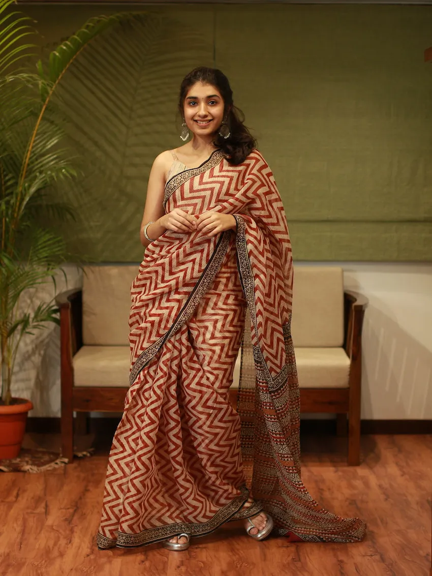 Bagru Hand Block Printed Kota Doria Natural Dyed Saree