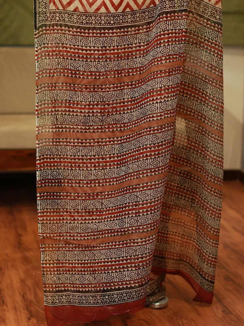 Bagru Hand Block Printed Kota Doria Natural Dyed Saree