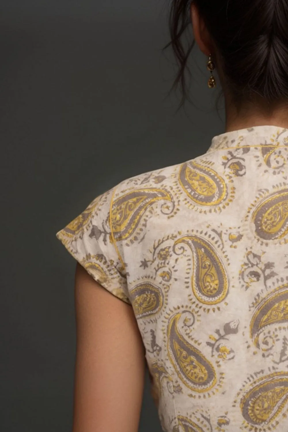Beige Hand Block Vanaspathi Printed Cotton Blouse 10074480