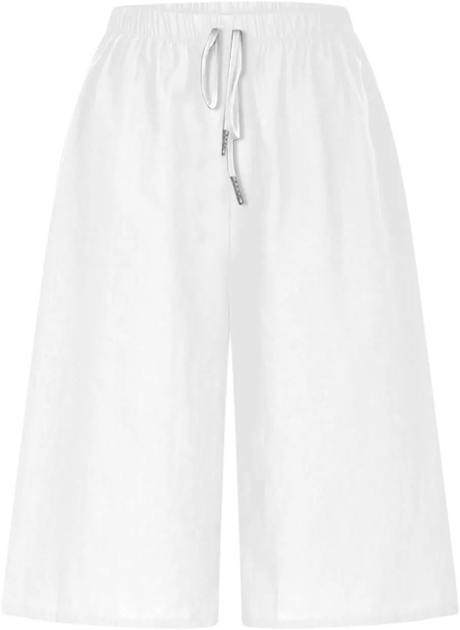 Bermuda Shorts for Women Trendy Summer Casual Elastic High Waisted Drawstring Wide Leg Lounge Shorts Trousers