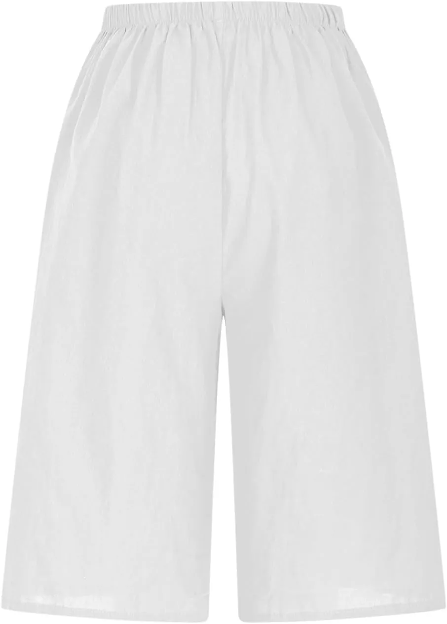Bermuda Shorts for Women Trendy Summer Casual Elastic High Waisted Drawstring Wide Leg Lounge Shorts Trousers