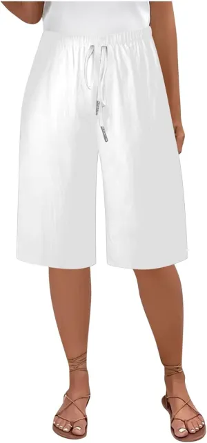 Bermuda Shorts for Women Trendy Summer Casual Elastic High Waisted Drawstring Wide Leg Lounge Shorts Trousers