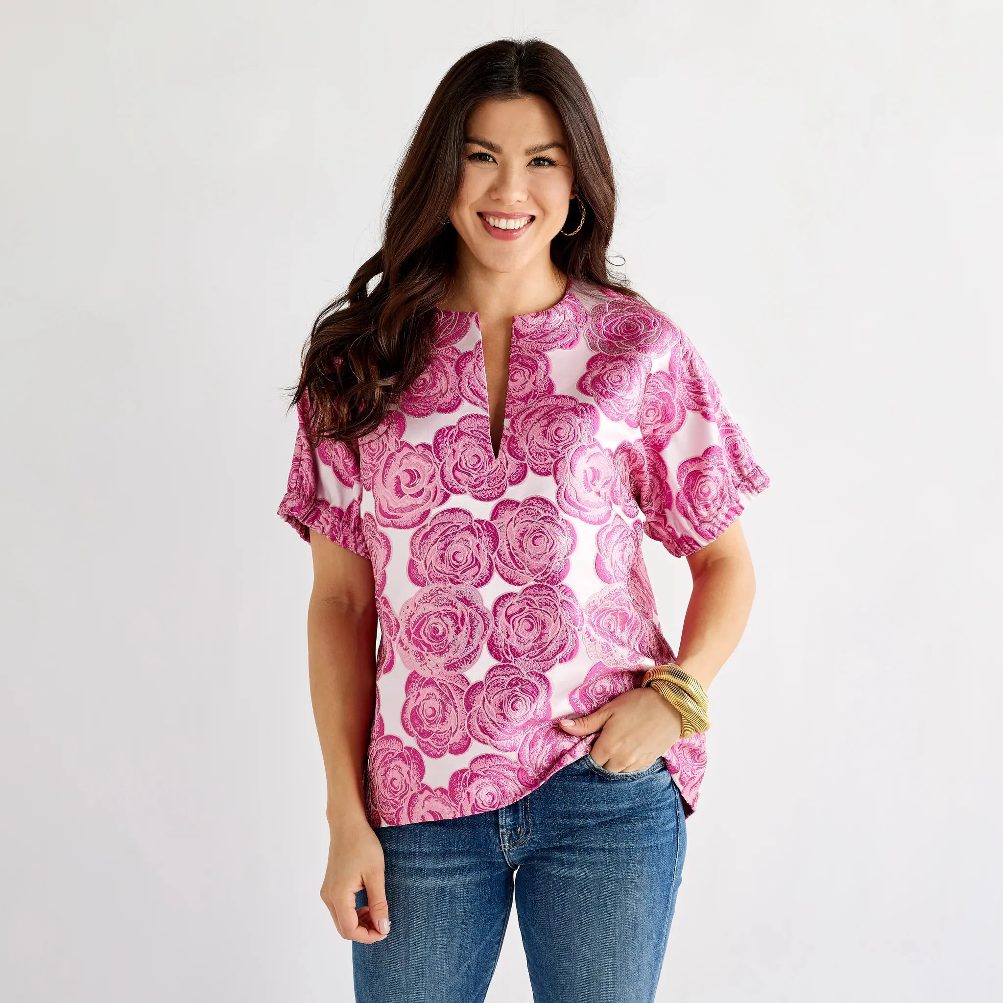 Betsy Jacquard Rose Top