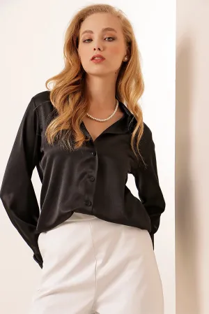 Bigdart Women's Black Lightly Flowing Satin Shirt