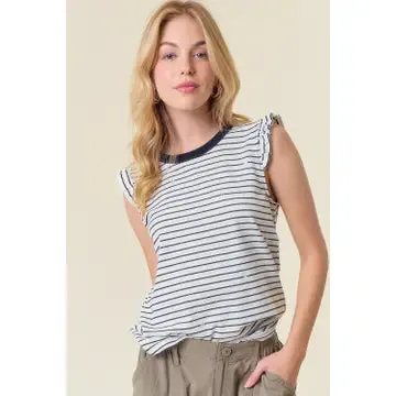 Black/White Sleeveless Striped Tank