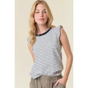 Black/White Sleeveless Striped Tank