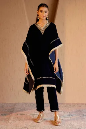 Blue Velvet Kaftan With Pants