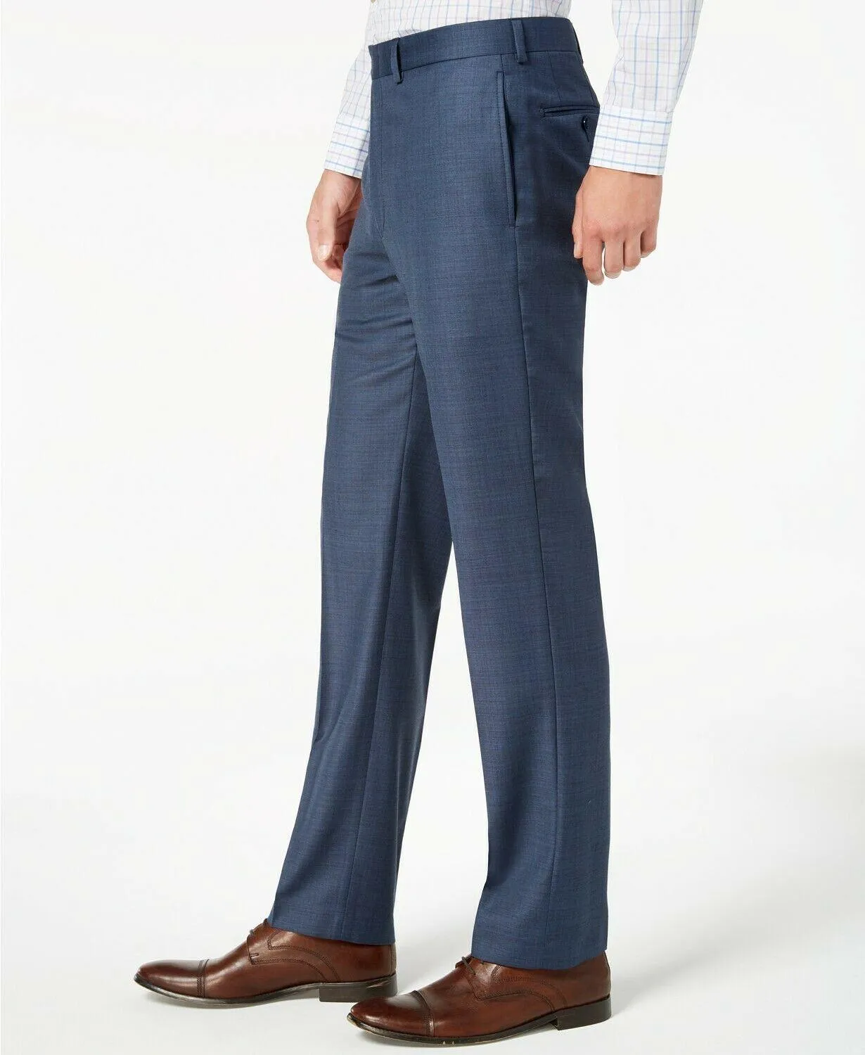 Calvin Klein Men's Slim Fit Wool Blend Stretch Dress Pants Blue Neat 36x30