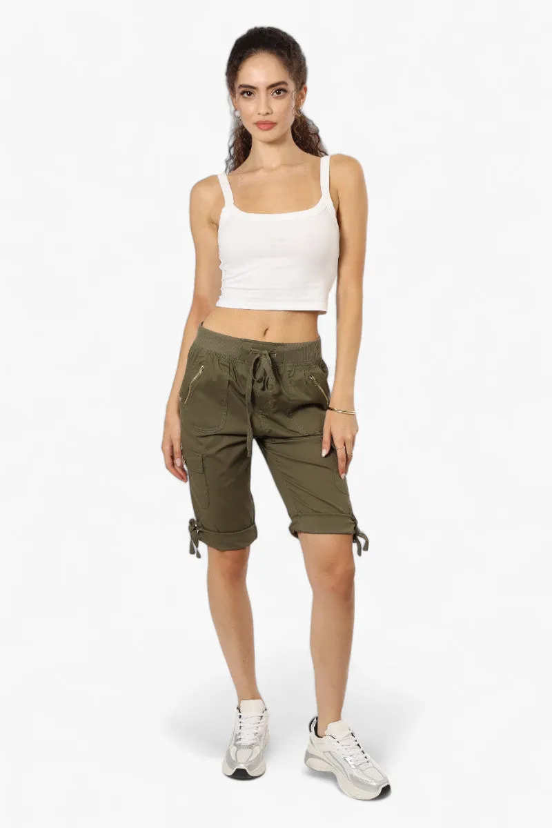 Canada Weather Gear Cuffed Tie Waist Cargo Capris - Olive