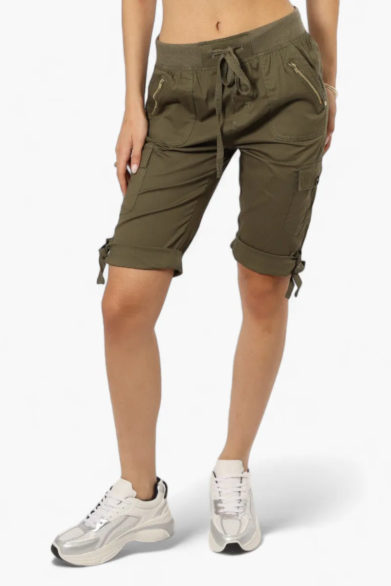 Canada Weather Gear Cuffed Tie Waist Cargo Capris - Olive