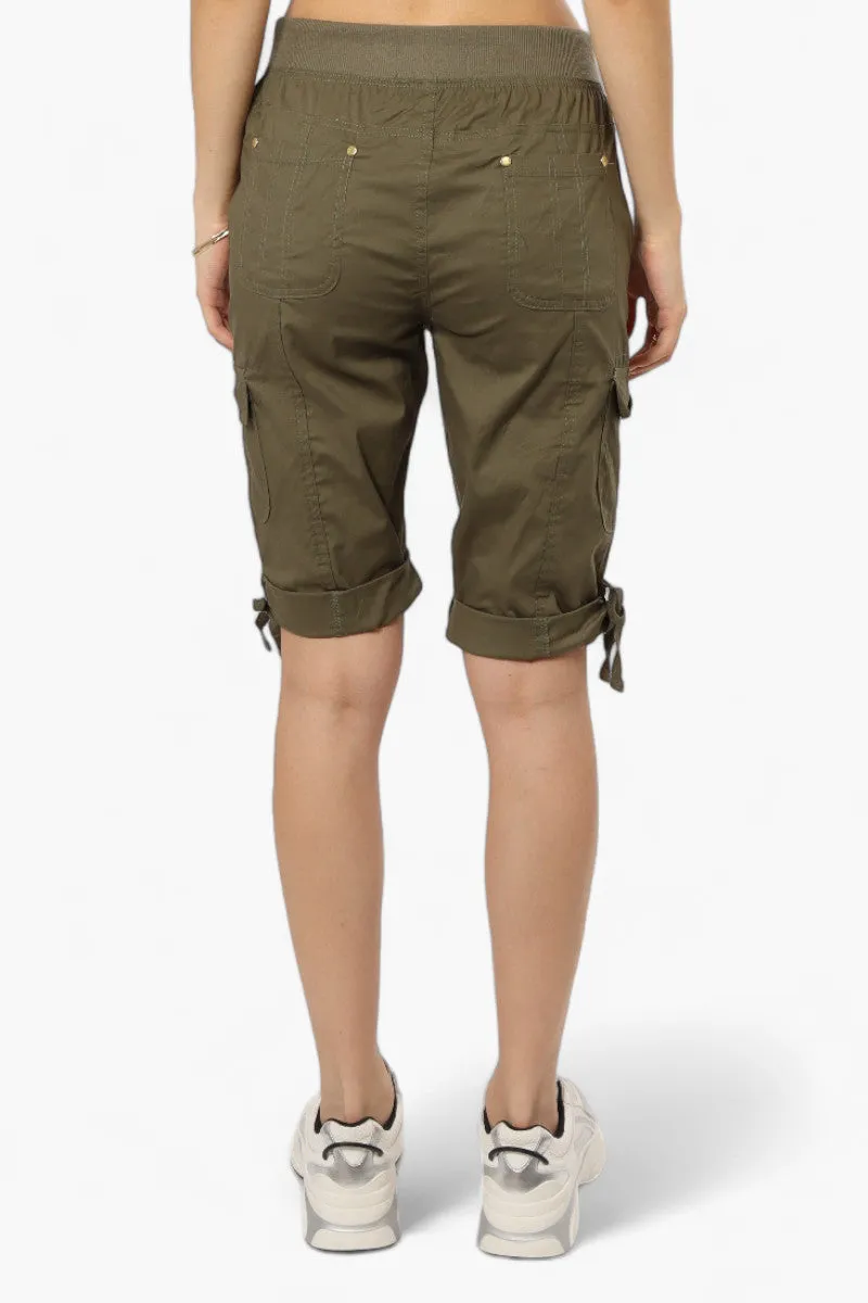 Canada Weather Gear Cuffed Tie Waist Cargo Capris - Olive