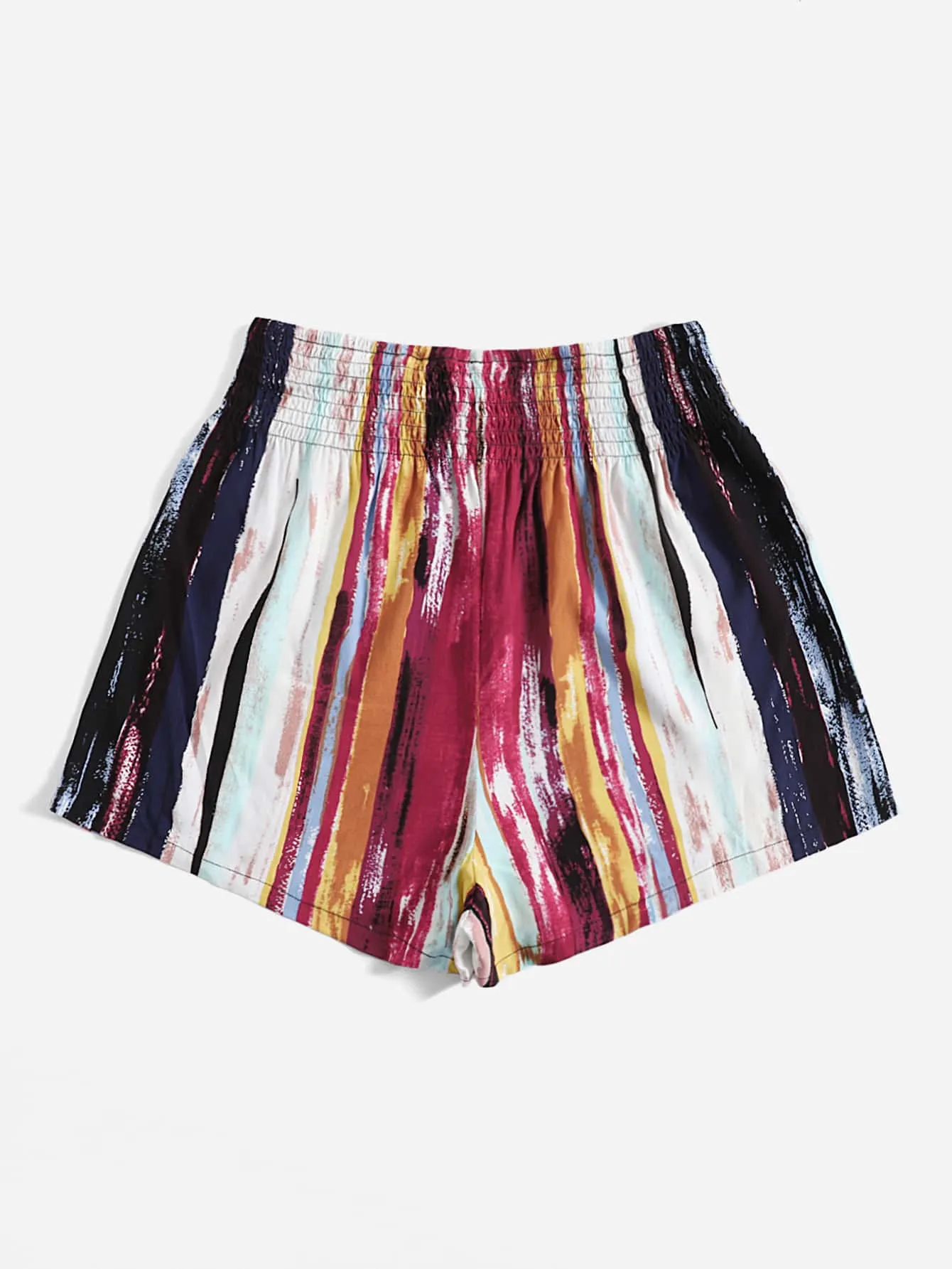 Casual Striped Shirred Natural Women Shorts