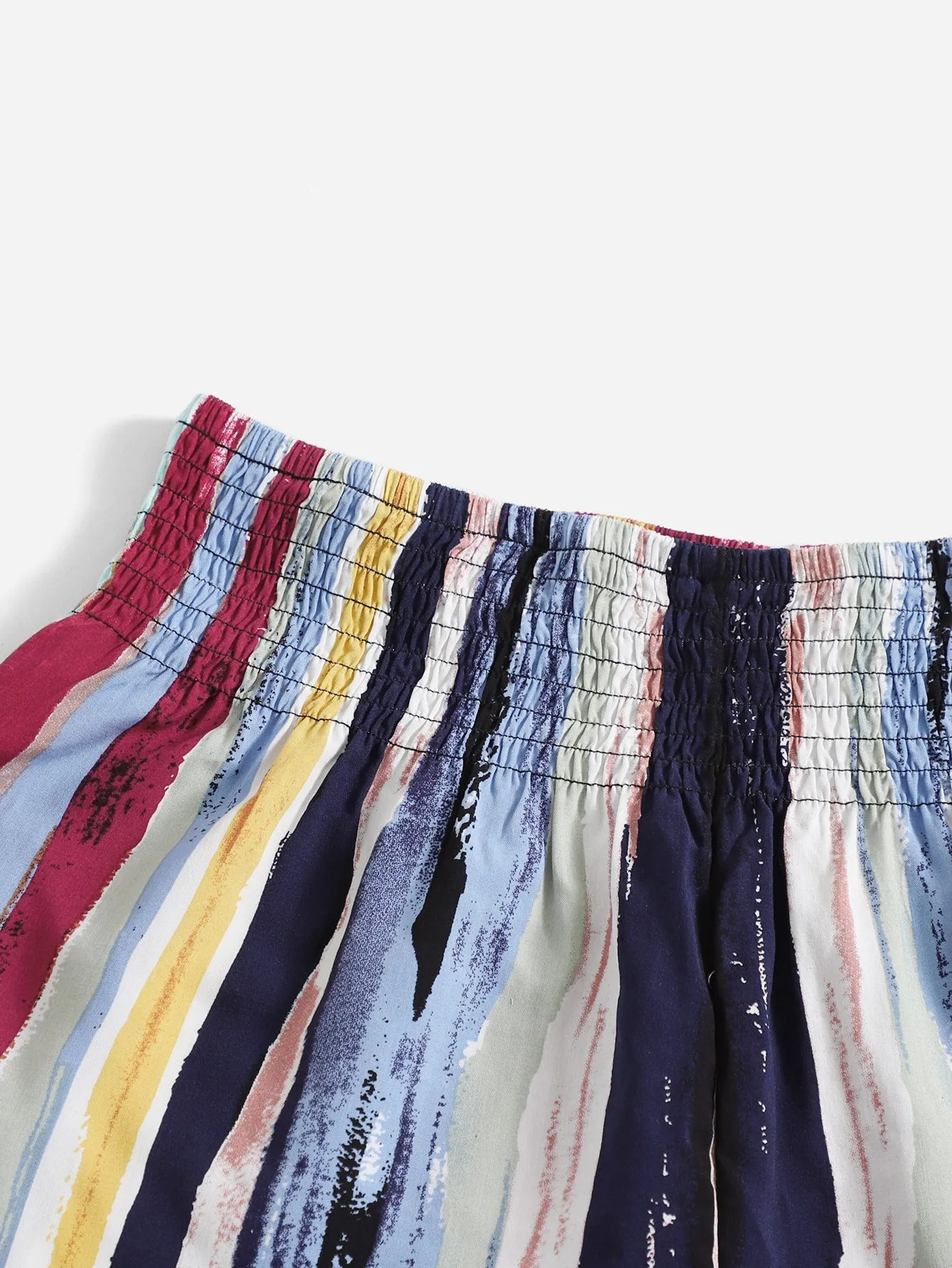 Casual Striped Shirred Natural Women Shorts