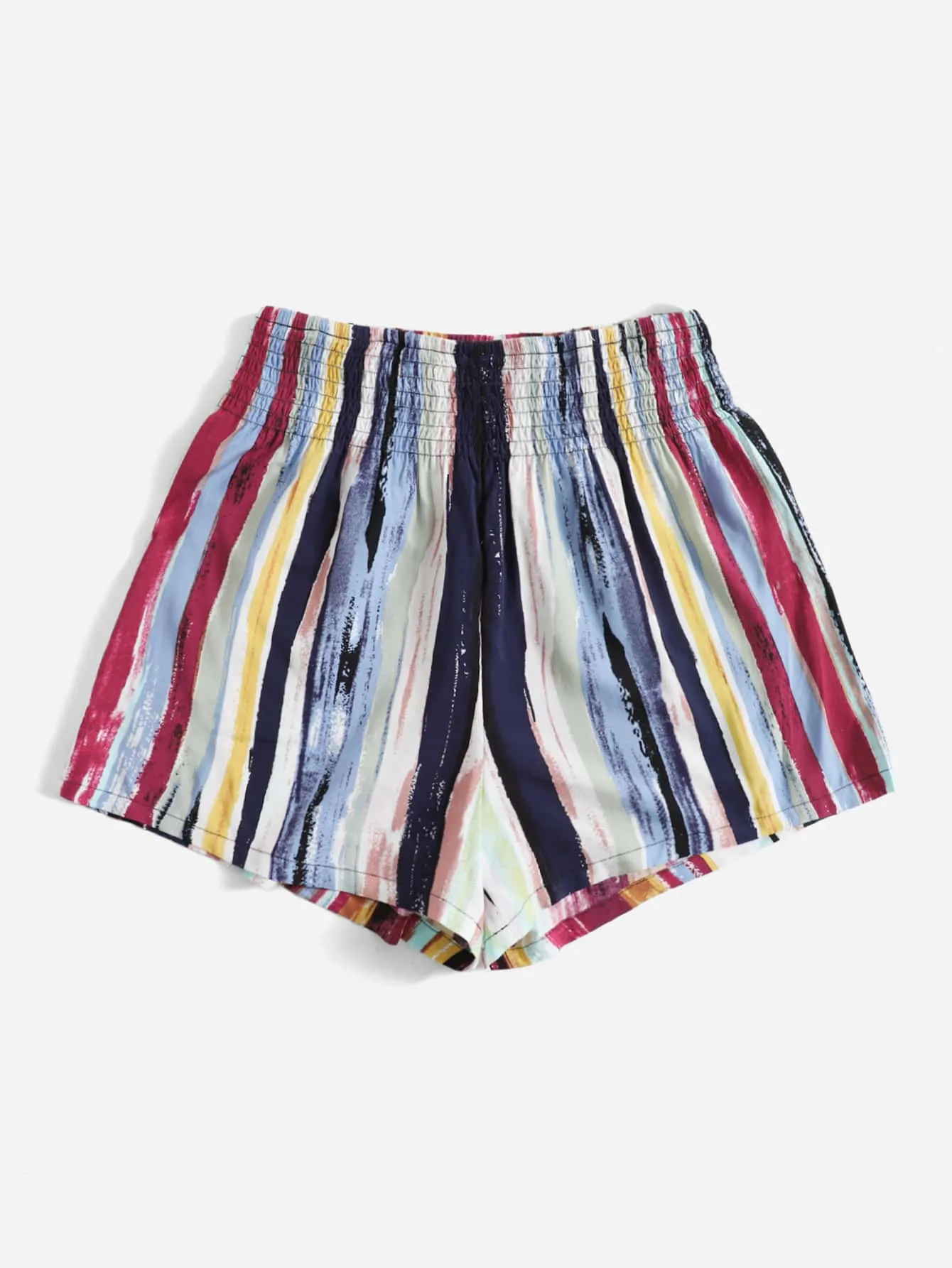 Casual Striped Shirred Natural Women Shorts