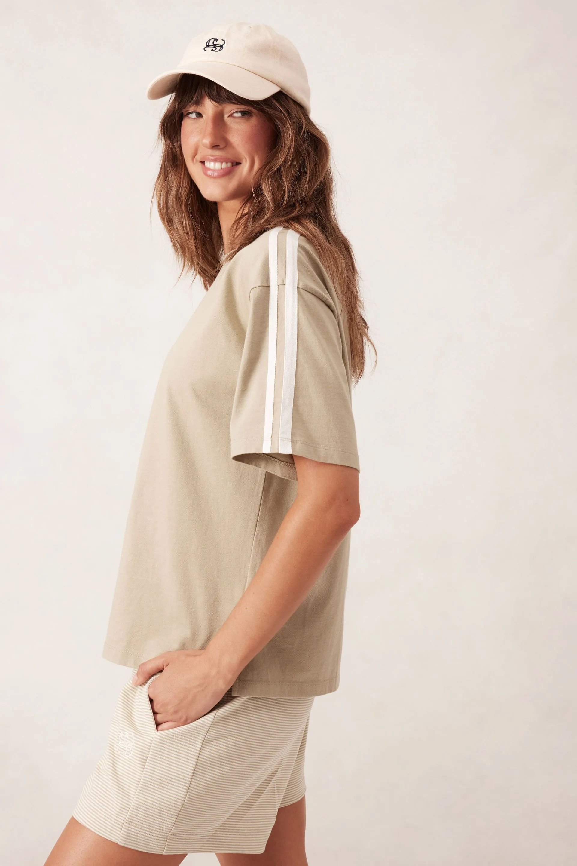 Ceres Life Sporty Tape Tee - Matcha Fresh Ecru Tape