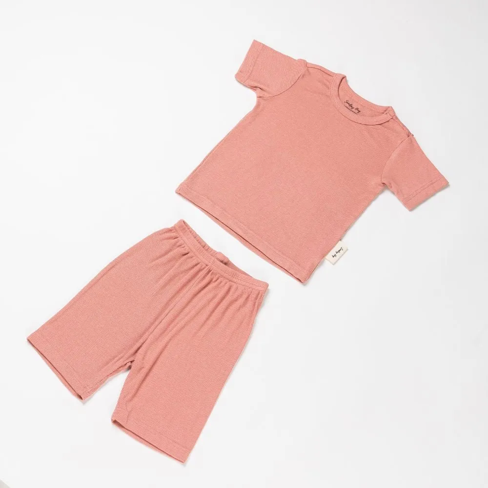 Children Top and Shorts Pajama Set in Oat Beige