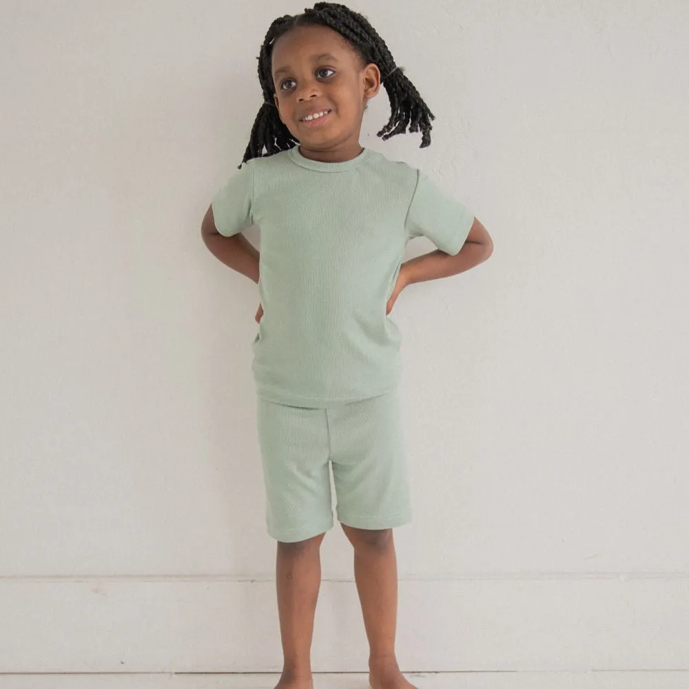 Children Top and Shorts Pajama Set in Oat Beige