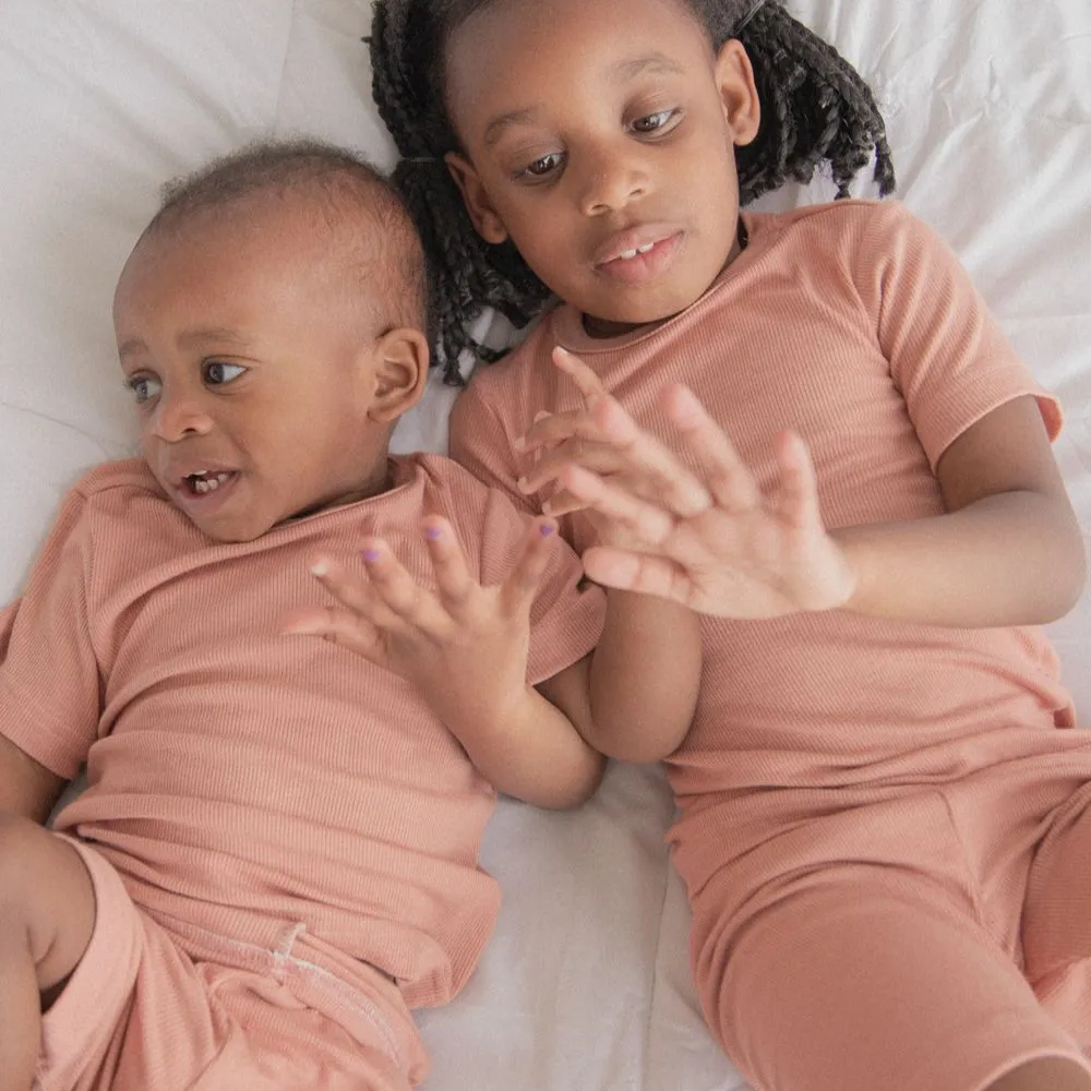 Children Top and Shorts Pajama Set in Oat Beige