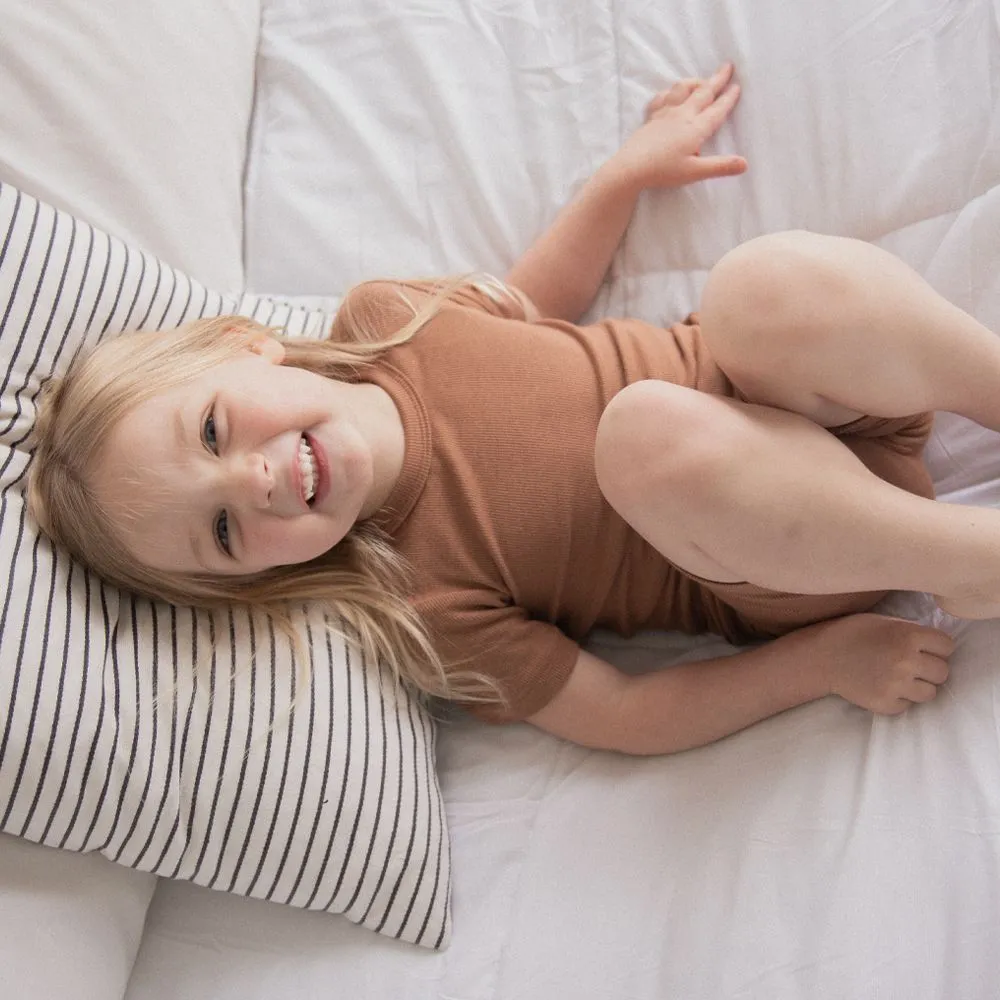 Children Top and Shorts Pajama Set in Oat Beige