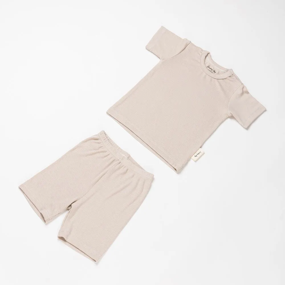 Children Top and Shorts Pajama Set in Oat Beige