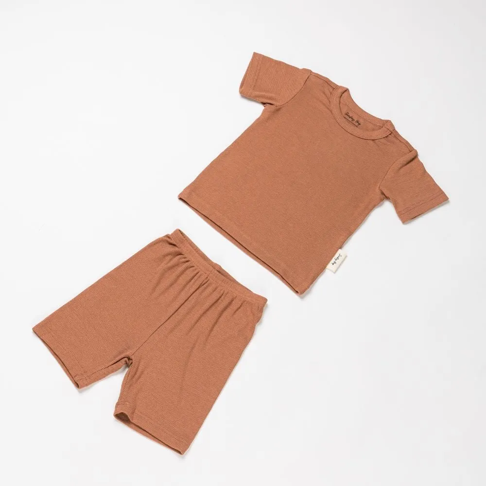 Children Top and Shorts Pajama Set in Oat Beige